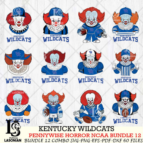Kentucky Wildcats  Pennywise Horror NCAA Bundle 12 SVG Svg Eps Dxf Png File, Digital Download