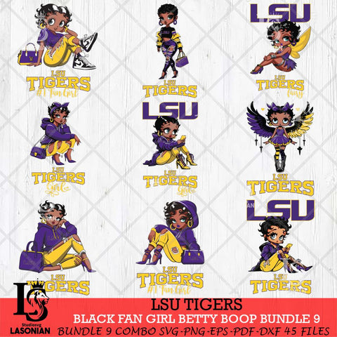 LSU Tigers Black Fan Girl Betty Boop Bundle 9, Svg Eps Dxf Png File, Digital Download