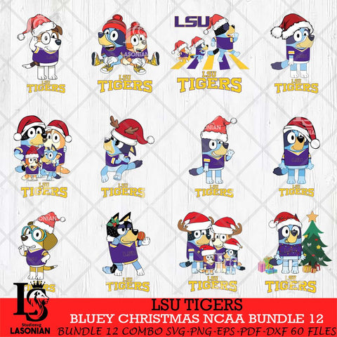 LSU Tigers Bluey Christmas NCAA Bundle 12 Cricut File Cut Files , Bluey Cricut , Christmas Svg , Bluey svg , Digital Download, dxf eps png pdf file