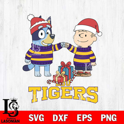 LSU Tigers Bluey With Charlie Brown Christmas File Cut, NCAA SVG DXF EPS PNG FILE, Digital Download,Instant Download, Silhouette