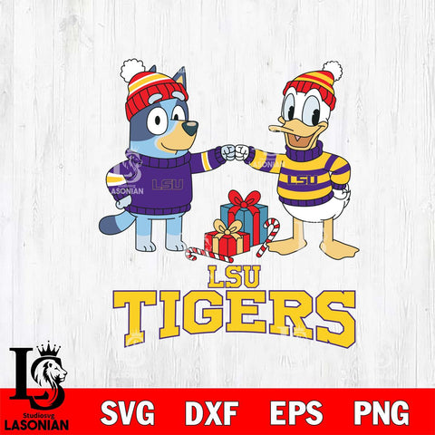 LSU Tigers Bluey With Donald Duck Christmas File Cut, NCAA SVG DXF EPS PNG FILE, Digital Download,Instant Download, Silhouette