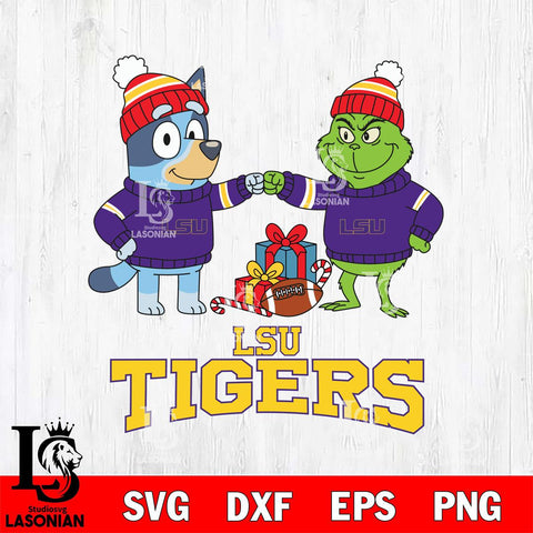 LSU Tigers Bluey With Grinch Christmas File Cut, NCAA SVG DXF EPS PNG FILE, Digital Download,Instant Download, Silhouette