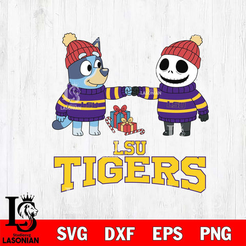LSU Tigers Bluey With Jack Skellington Christmas File Cut, NCAA SVG DXF EPS PNG FILE, Digital Download,Instant Download, Silhouette