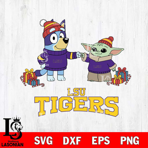 LSU Tigers Bluey With Yoda Christmas File Cut, NCAA SVG DXF EPS PNG FILE, Digital Download,Instant Download, Silhouette