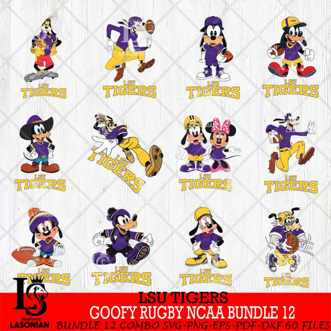 LSU Tigers Goofy Rugby Disney NCAA Bundle 12 SVG DXF EPS PNG FILE,NCAA bundle svg ,Football Digital Download,Instant Download, Silhouette