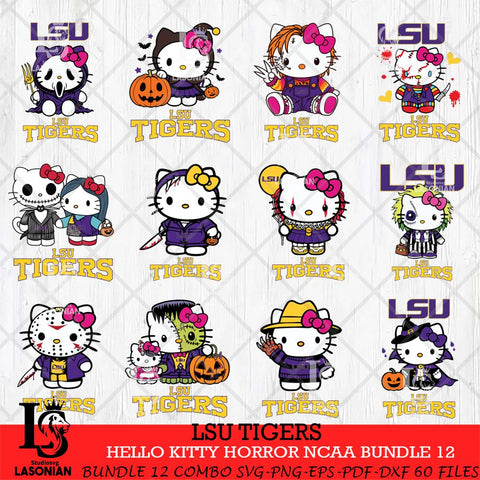 LSU Tigers Hello Kitty Horror NCAA Bundle 12 SVG Svg Eps Dxf Png File, Digital Download