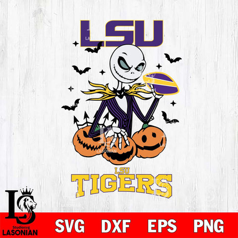 LSU Tigers Jack Skellington 2 halloween Svg Eps Dxf Png File, NCAA svg, Digital Download, Instant Download