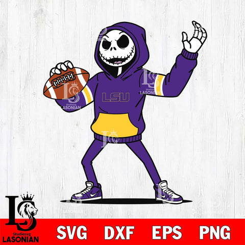 LSU Tigers Jack Skellington Football Christmas File Cut, NCAA SVG DXF EPS PNG FILE, Digital Download , Criucut , Silhouette