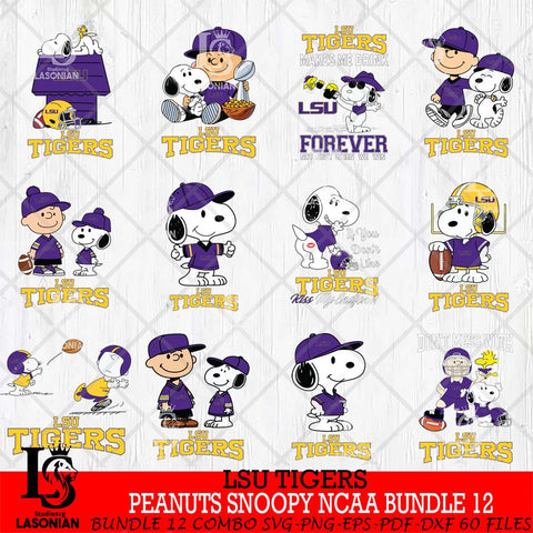 LSU Tigers Peanuts Snoopy Player NCAA Bundle 12 SVG DXF EPS PNG FILE,Snoopy File Cut, bundle NCAA Digital Download,Instant Download, Silhouette