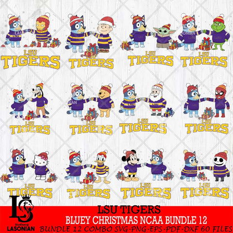LSU Tigers  Bluey friends christmas NCAA Bundle File Cut,Bundle NCAA SVG DXF EPS PNG FILE, Digital Download,Instant Download, Silhouette