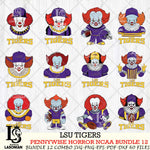LSU Tigers  Pennywise Horror NCAA Bundle 12 SVG Svg Eps Dxf Png File, Digital Download
