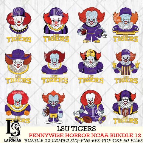 LSU Tigers  Pennywise Horror NCAA Bundle 12 SVG Svg Eps Dxf Png File, Digital Download