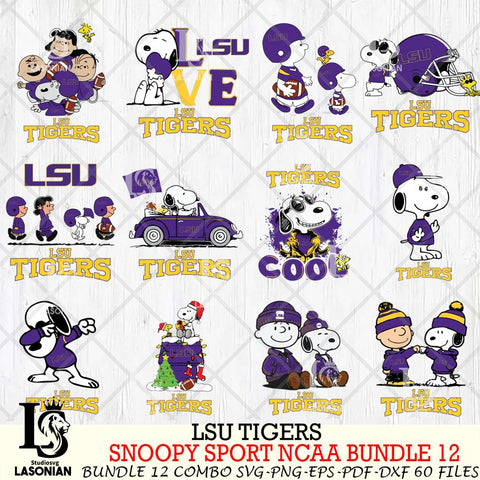 LSU Tigers  Snoopy NCAA Bundle 12 SVG Svg Eps Dxf Png File, Digital Download