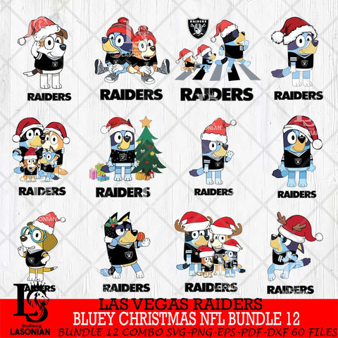 Las Vegas Raiders Bluey Christmas NFL Bundle 12 Svg Eps Dxf Png File,Cut Svg Files, Digital File, Sublimation