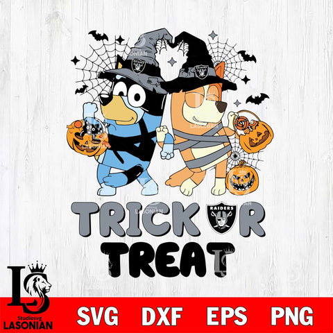 Las Vegas Raiders Bluey Trick or Treat Halloween 2 Svg Eps Dxf Png File, Digital Download, Instant Download