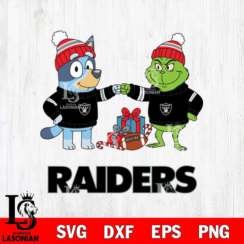 Las Vegas Raiders Bluey With Grinch Christmas Cricut,Christmas SVG DXF EPS PNG FILE, Digital Download,Instant Download, Silhouette