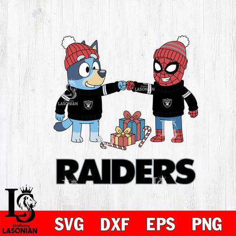Las Vegas Raiders Bluey With Spider man Christmas Cricut,Christmas SVG DXF EPS PNG FILE, Digital Download,Instant Download, Silhouette