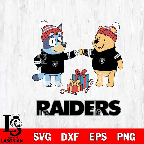 Las Vegas Raiders Bluey With Winnie The Pooh Christmas Cricut,Christmas SVG DXF EPS PNG FILE, Digital Download,Instant Download, Silhouette