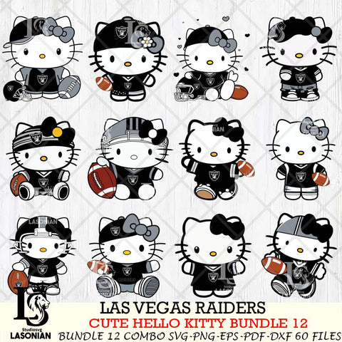 Las Vegas Raiders Cute Hello Kitty NFL Bundle 12 SVG Svg Eps Dxf Png File, NFL svg, Digital Download, Instant Download