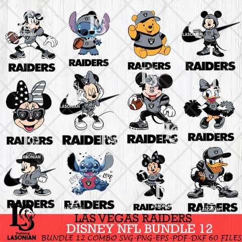 Las Vegas Raiders Disney NFL Bundle Svg PNG 12 Svg Eps Dxf Png File, Digital Download