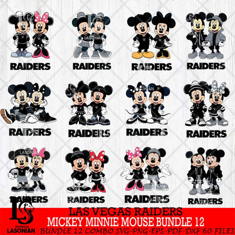 Las Vegas Raiders Mickey Minnie Mouse NFL Bundle 12 Svg Eps Dxf Png File, Bundle NFl svg , File Cut , Digital Download , Instant Download, Laser Cut Svg Files
