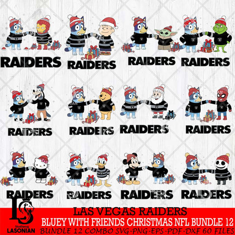 Las Vegas Raiders  Bluey With friends christmas NFL Bundle Cricut,Bundle NFL SVG DXF EPS PNG FILE, Digital Download,Instant Download, Silhouette