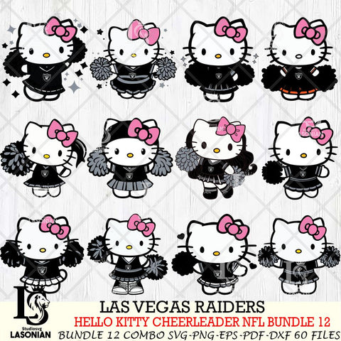 Las Vegas Raiders  Hello Kitty Cheerleader NFL Bundle 12 SVG Eps Dxf Png File, Digital Download, Instant Download