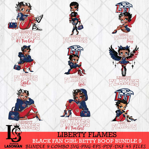 Liberty Flames Black Fan Girl Betty Boop Bundle 9, Svg Eps Dxf Png File, Digital Download