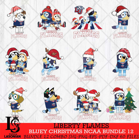 Liberty Flames Bluey Christmas NCAA Bundle 12 Cricut File Cut Files , Bluey Cricut , Christmas Svg , Bluey svg , Digital Download, dxf eps png pdf file