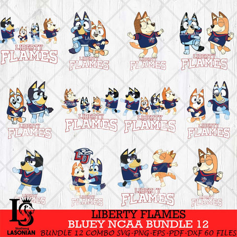 Liberty Flames Bluey Dace Mode NCAA Bundle 12 SVG Eps Dxf Png File, Digital Download, Instant Download