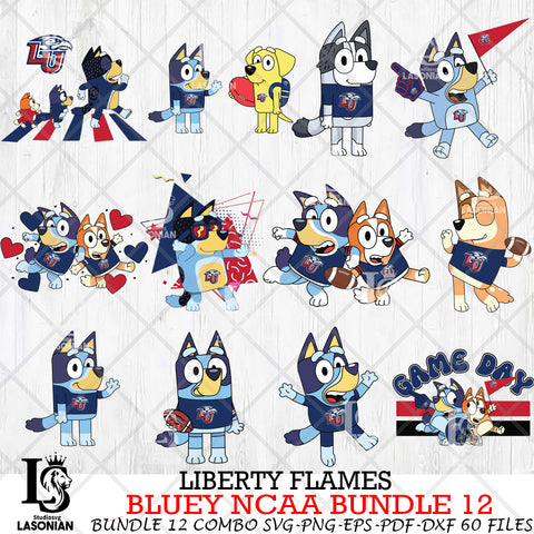 Liberty Flames Bluey NCAA Bundle 12 Svg Eps Dxf Png File, Digital Download, Instant Download