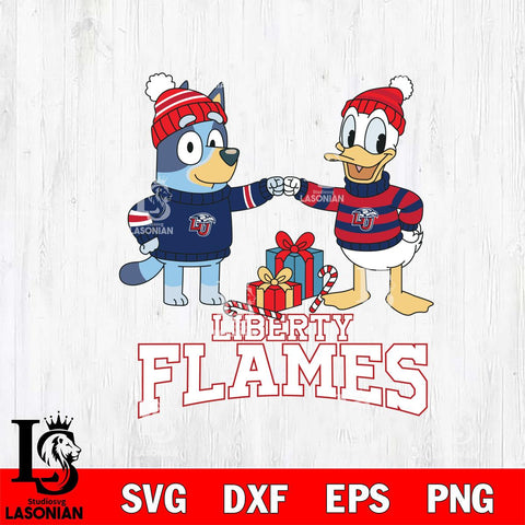 Liberty Flames Bluey With Donald Duck Christmas File Cut, NCAA SVG DXF EPS PNG FILE, Digital Download,Instant Download, Silhouette