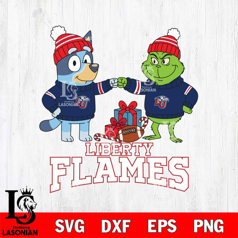 Liberty Flames Bluey With Grinch Christmas File Cut, NCAA SVG DXF EPS PNG FILE, Digital Download,Instant Download, Silhouette