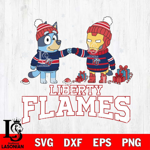 Liberty Flames Bluey With Iron man Christmas File Cut, NCAA SVG DXF EPS PNG FILE, Digital Download,Instant Download, Silhouette