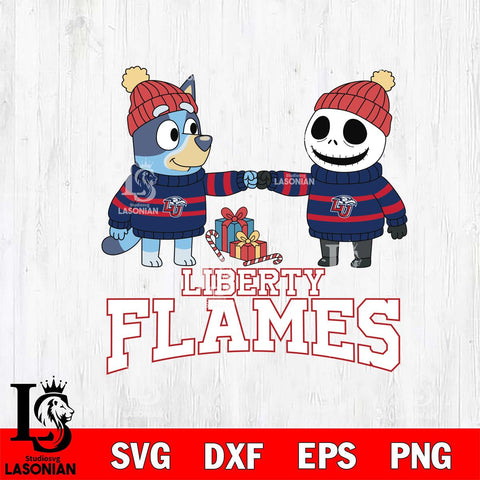 Liberty Flames Bluey With Jack Skellington Christmas File Cut, NCAA SVG DXF EPS PNG FILE, Digital Download,Instant Download, Silhouette