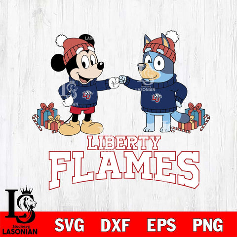 Liberty Flames Bluey With Mickey Christmas File Cut, NCAA SVG DXF EPS PNG FILE, Digital Download,Instant Download, Silhouette