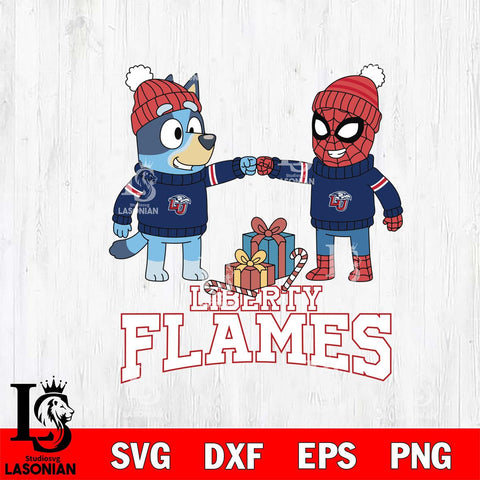 Liberty Flames Bluey With Spider man Christmas File Cut, NCAA SVG DXF EPS PNG FILE, Digital Download,Instant Download, Silhouette