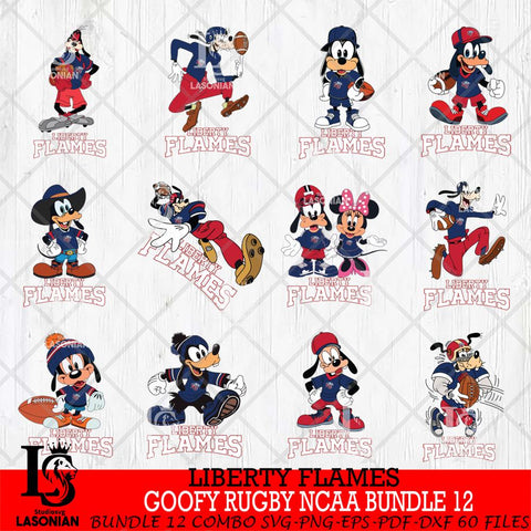 Liberty Flames Goofy Rugby Disney NCAA Bundle 12 SVG DXF EPS PNG FILE,NCAA bundle svg ,Football Digital Download,Instant Download, Silhouette