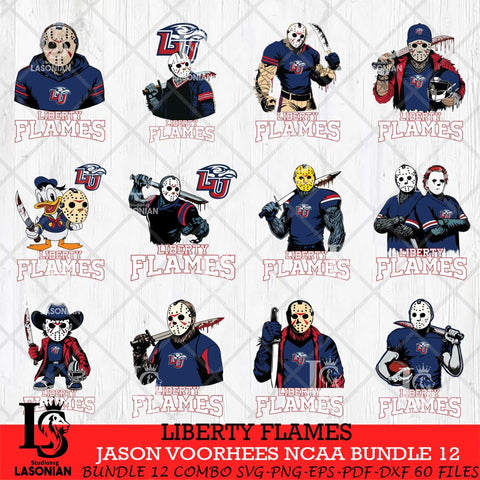 Liberty Flames Jason Voorhees NCAA Bundle 12 SVG Svg Eps Dxf Png File, Digital Download
