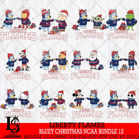Liberty Flames  Bluey friends christmas NCAA Bundle File Cut,Bundle NCAA SVG DXF EPS PNG FILE, Digital Download,Instant Download, Silhouette
