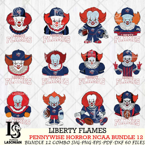 Liberty Flames  Pennywise Horror NCAA Bundle 12 SVG Svg Eps Dxf Png File, Digital Download