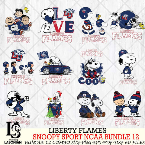 Liberty Flames  Snoopy NCAA Bundle 12 SVG Svg Eps Dxf Png File, Digital Download