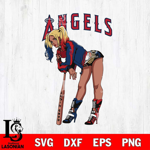Los Angeles Angels Black Fan Girl Harley Quinn MLB Svg Eps Dxf Png File, Digital Download, Instant Download