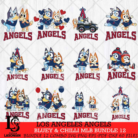 Los Angeles Angels Bluey & Bingo MLB Bundle 12 SVG Eps Dxf Png File, Bundle MLB svg, Digital Download, Instant Download