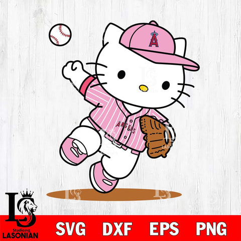 Los Angeles Angels Hello Kitty pink Throws the baseball SVG DXF EPS PNG FILE, MLB File Cut,Hello Kitty Digital Download,Instant Download, Silhouette