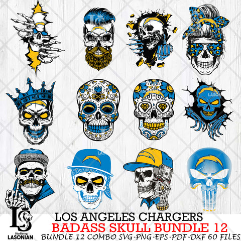 Los Angeles Chargers Badass Skull Bundle SVG