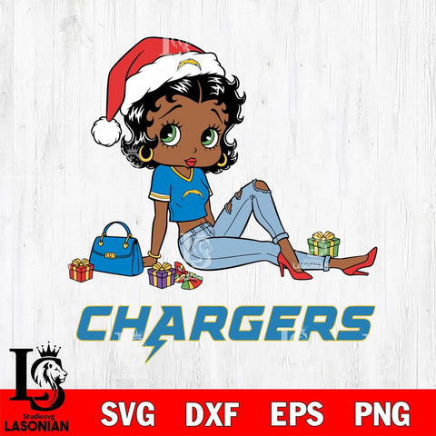 Los Angeles Chargers Betty Boop Christmas Packing File Cut, NFL SVG DXF EPS PNG PDF File, Digital Download , Criucut , Silhouette