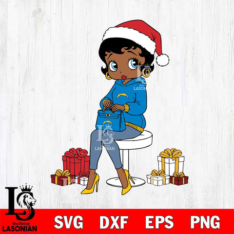 Los Angeles Chargers Betty Boop Sit Christmas File Cut, NFL SVG DXF EPS PNG PDF File, Digital Download , Criucut , Silhouette