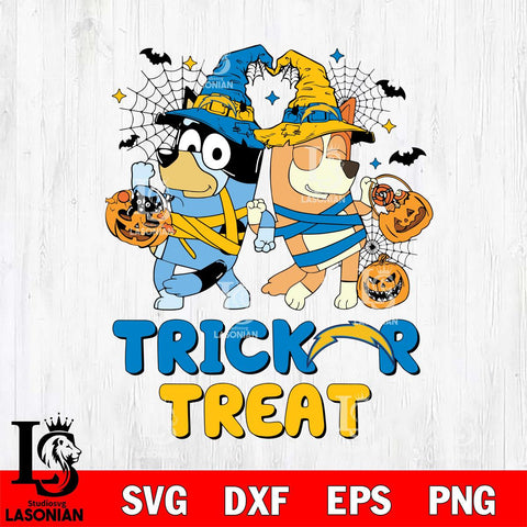 Los Angeles Chargers Bluey Trick or Treat Halloween 2 Svg Eps Dxf Png File, Digital Download, Instant Download