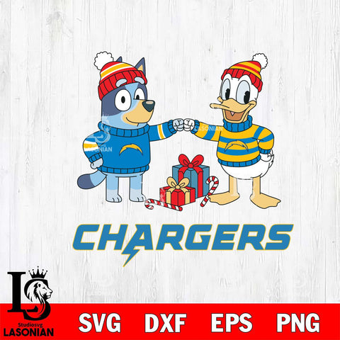 Los Angeles Chargers Bluey With Donald Duck Christmas Cricut,Christmas SVG DXF EPS PNG FILE, Digital Download,Instant Download, Silhouette